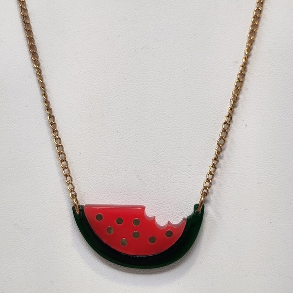 Meri Meri Jewelry - Meri Meri Watermelon Gold Tone Chain Necklace Acrylic Fruit Pendant Summer